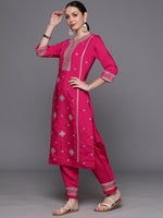 Thumbnail for Indo Era Pink Embroidered Straight Kurta Trousers With Dupatta Set - Distacart