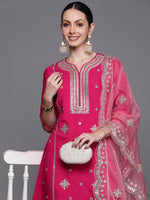 Thumbnail for Indo Era Pink Embroidered Straight Kurta Trousers With Dupatta Set - Distacart