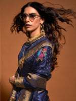 Thumbnail for NOZ2TOZ Women's Satin Silk Navy Blue Woven Design Designer Saree With Blouse Piece - Distacart