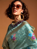 Thumbnail for NOZ2TOZ Women's Satin Silk Light Blue Woven Design Designer Saree With Blouse Piece - Distacart