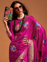 Thumbnail for NOZ2TOZ Women's Satin Silk Pink Woven Design Designer Saree With Blouse Piece - Distacart