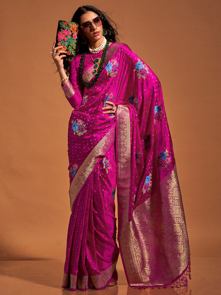 NOZ2TOZ Women's Satin Silk Pink Woven Design Designer Saree With Blouse Piece - Distacart