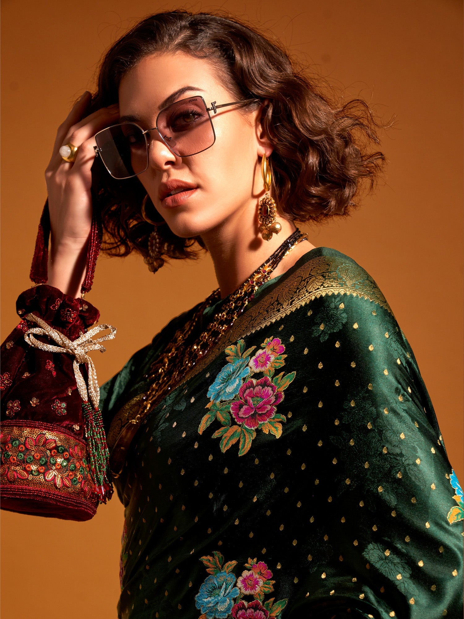 NOZ2TOZ Women's Satin Silk Dark Green Woven Design Designer Saree With Blouse Piece - Distacart