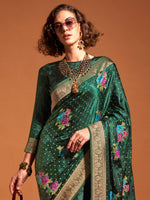 Thumbnail for NOZ2TOZ Women's Satin Silk Dark Green Woven Design Designer Saree With Blouse Piece - Distacart
