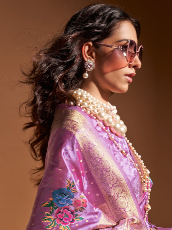 NOZ2TOZ Women's Satin Silk Mauve Woven Design Designer Saree With Blouse Piece - Distacart