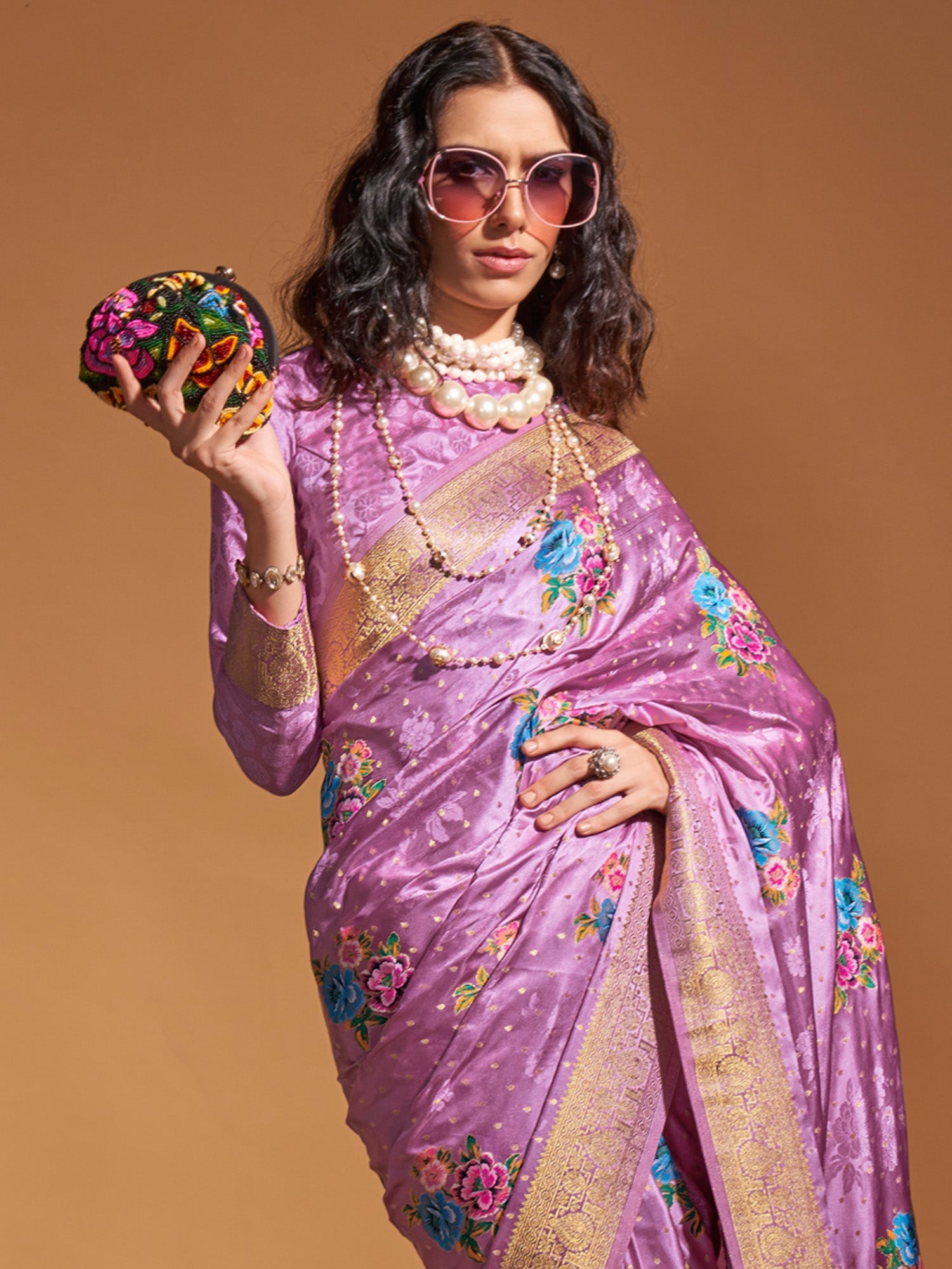 NOZ2TOZ Women's Satin Silk Mauve Woven Design Designer Saree With Blouse Piece - Distacart