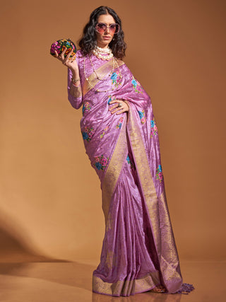 NOZ2TOZ Women's Satin Silk Mauve Woven Design Designer Saree With Blouse Piece - Distacart