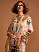 Thumbnail for NOZ2TOZ Women's Satin Silk Cream Woven Design Designer Saree With Blouse Piece - Distacart