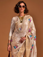 Thumbnail for NOZ2TOZ Women's Satin Silk Cream Woven Design Designer Saree With Blouse Piece - Distacart