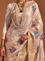 Thumbnail for NOZ2TOZ Women's Satin Silk Cream Woven Design Designer Saree With Blouse Piece - Distacart