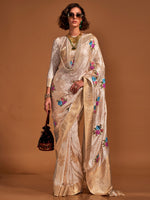 Thumbnail for NOZ2TOZ Women's Satin Silk Cream Woven Design Designer Saree With Blouse Piece - Distacart