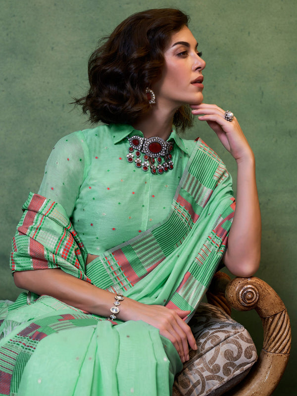 NOZ2TOZ Women's Silk Blend Sea Green Woven Design Designer Saree With Blouse Piece - Distacart