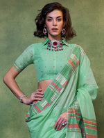 Thumbnail for NOZ2TOZ Women's Silk Blend Sea Green Woven Design Designer Saree With Blouse Piece - Distacart