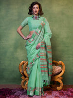 Thumbnail for NOZ2TOZ Women's Silk Blend Sea Green Woven Design Designer Saree With Blouse Piece - Distacart