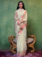 Thumbnail for NOZ2TOZ Women's Silk Blend Cream Woven Design Designer Saree With Blouse Piece - Distacart