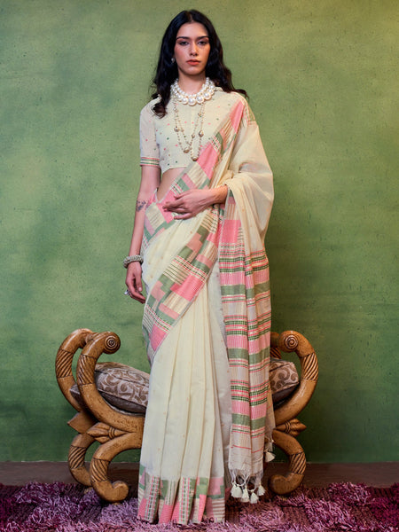 NOZ2TOZ Women's Silk Blend Cream Woven Design Designer Saree With Blouse Piece - Distacart