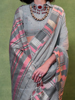 Thumbnail for NOZ2TOZ Women's Silk Blend Grey Woven Design Designer Saree With Blouse Piece - Distacart