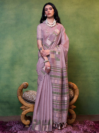 NOZ2TOZ Women's Silk Blend Mauve Woven Design Designer Saree With Blouse Piece - Distacart