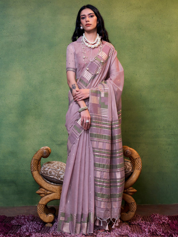 NOZ2TOZ Women's Silk Blend Mauve Woven Design Designer Saree With Blouse Piece - Distacart