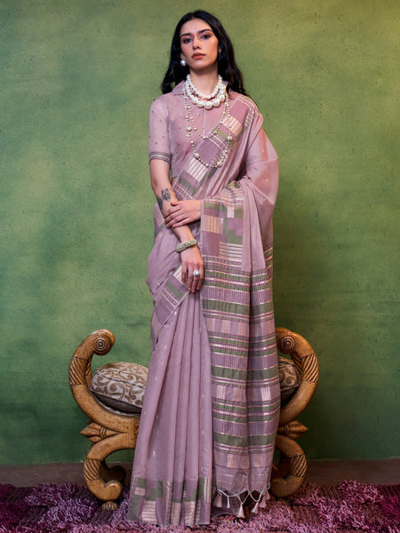 NOZ2TOZ Women's Silk Blend Mauve Woven Design Designer Saree With Blouse Piece - Distacart