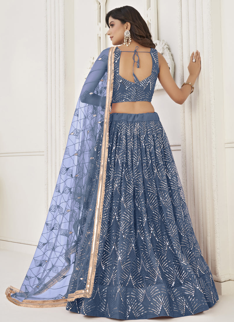 Vegaa Fashion Light Blue Butterfly Net Embroidery Sequins Designer Lehenga