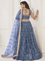 Thumbnail for Vegaa Fashion Light Blue Butterfly Net Embroidery Sequins Designer Lehenga