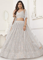 Thumbnail for Vegaa Fashion Off White Butterfly Net Embroidery Sequins Designer Lehenga