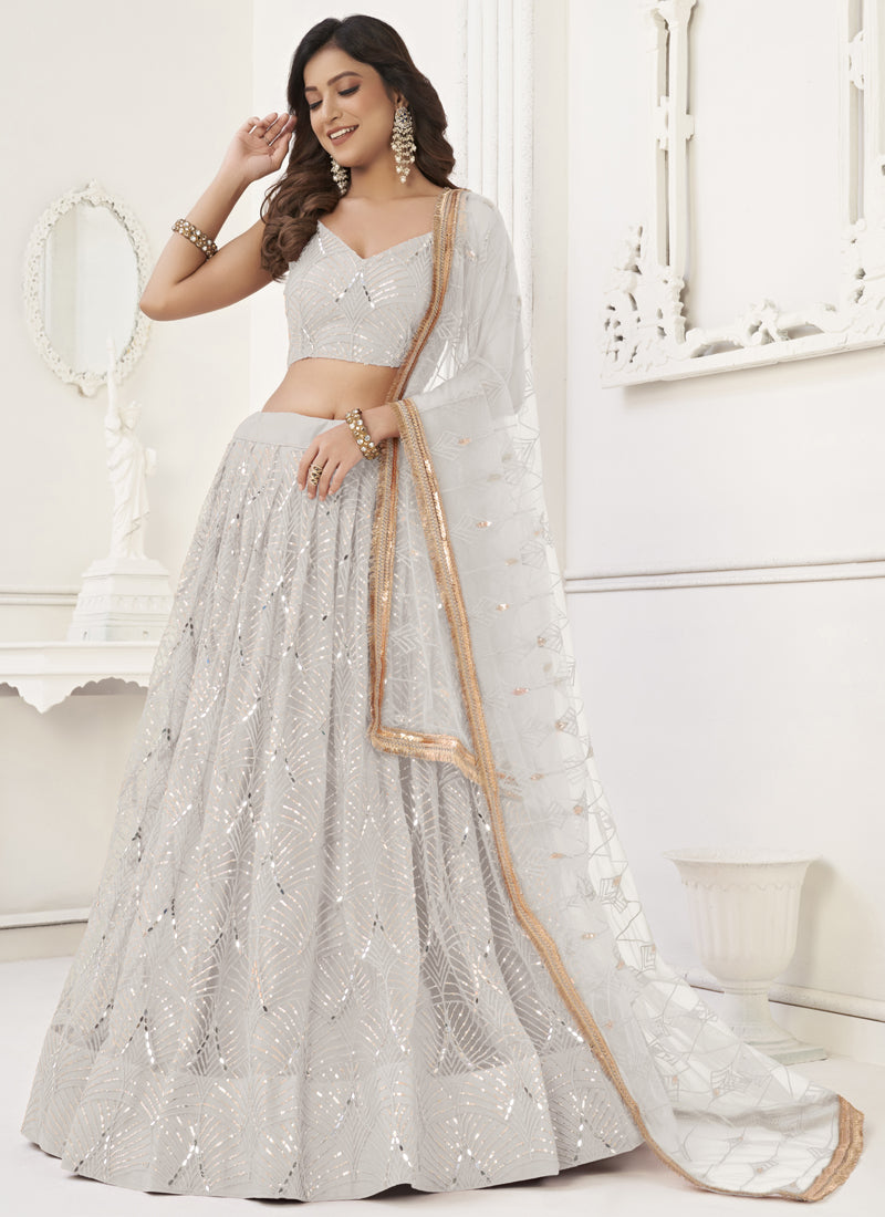 Vegaa Fashion Off White Butterfly Net Embroidery Sequins Designer Lehenga