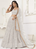 Thumbnail for Vegaa Fashion Off White Butterfly Net Embroidery Sequins Designer Lehenga