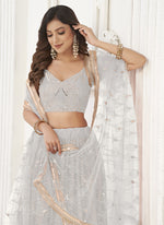 Thumbnail for Vegaa Fashion Off White Butterfly Net Embroidery Sequins Designer Lehenga