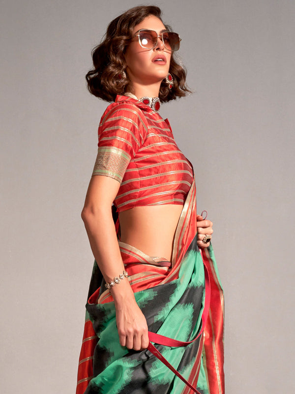 NOZ2TOZ Women's Silk Blend Sea Green Woven Design Designer Saree With Blouse Piece - Distacart