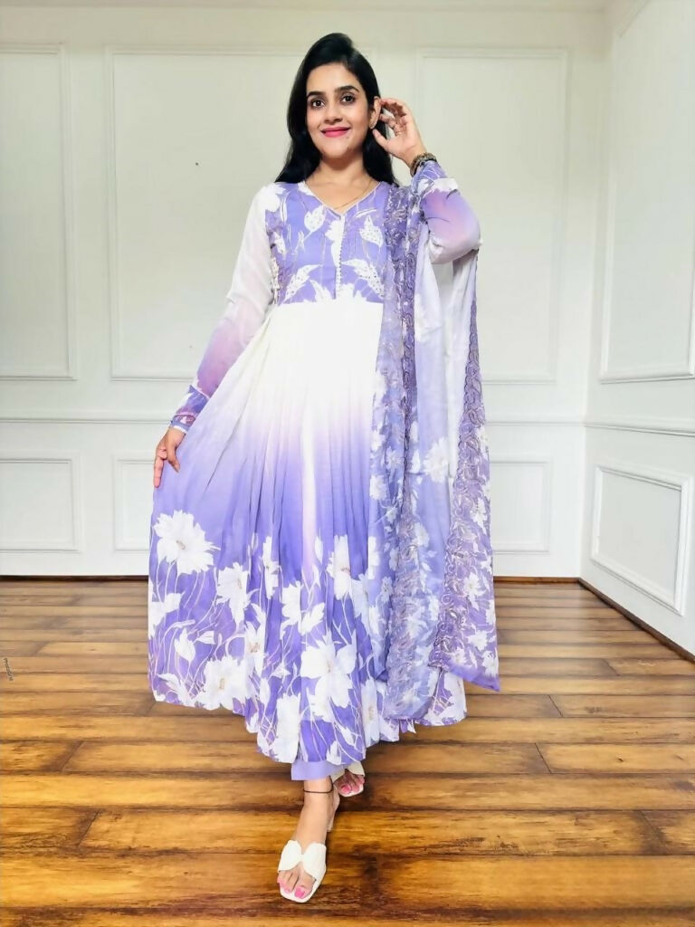 Teeya Creation Multi Colour Faux georgette Printed With Hand Work Party Wear Gown