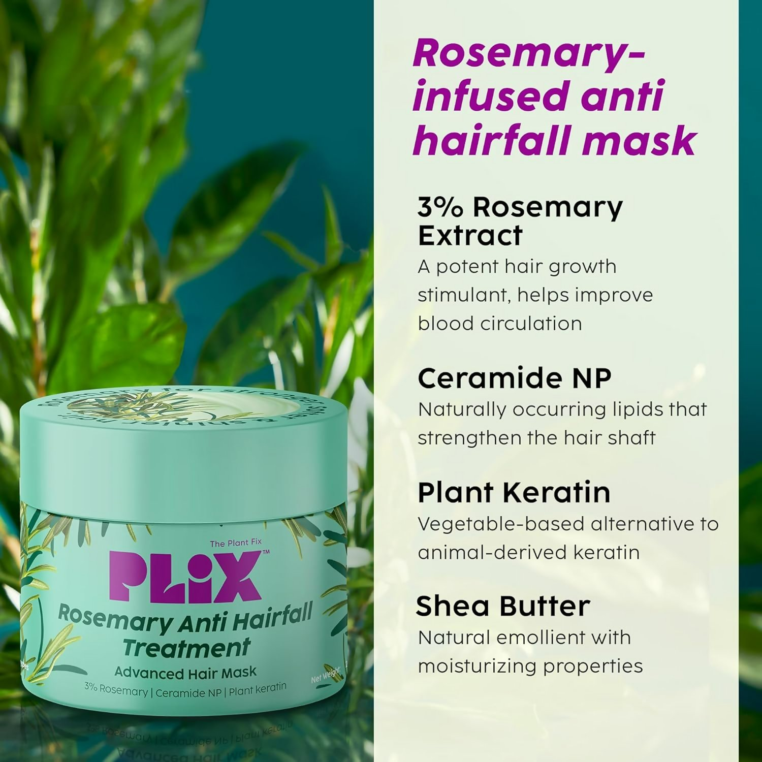 PLIX The Plant Fix Rosemary Anti-Hair Fall Treatment Advanced Hair Mask With 3% Rosemary Extract
