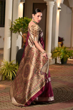 Thumbnail for Vishnu Weaves Women's Maroon Soft Tussar Silk Printed Saree with Blouse