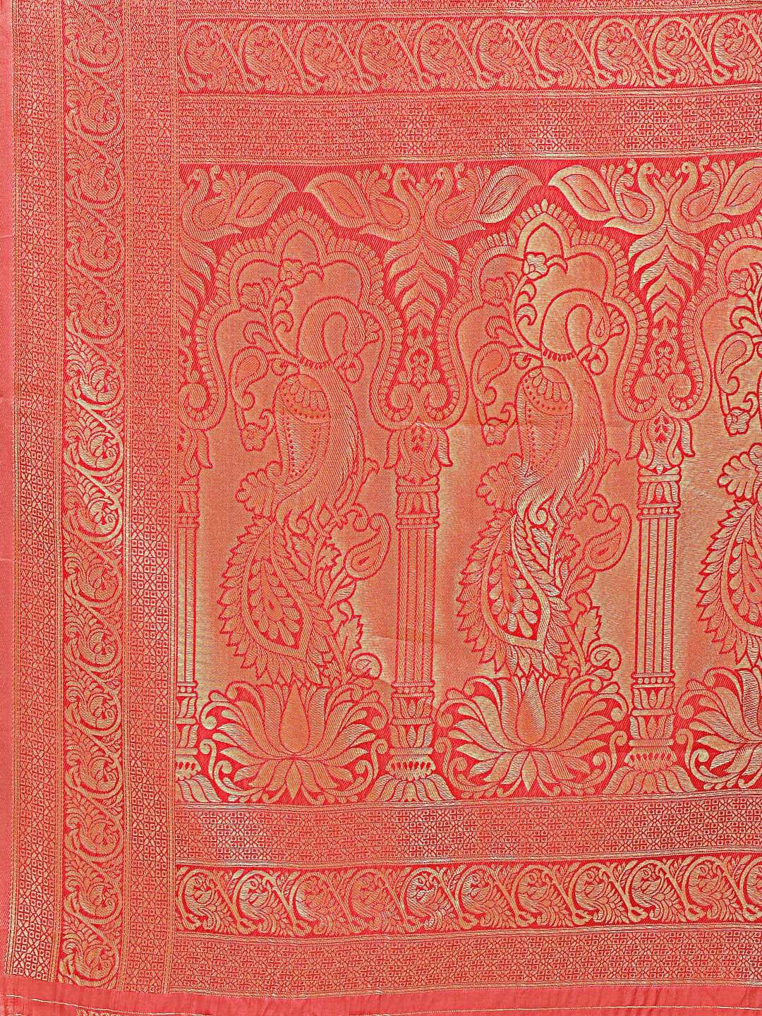 Astita Banarasi Silk Cream & Red Saree