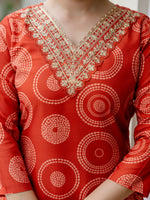 Thumbnail for The52 Orange Women's Gorgeous Rayon Embroidered Straight Kurta with Pant And Dupatta Set - Distacart