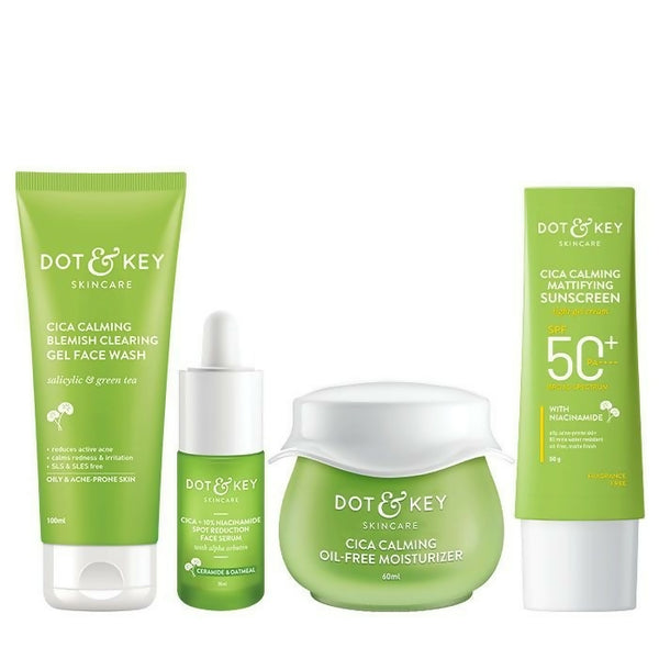 Dot & Key Cica + Niacinamide C + E CSMS (Cleanser, Serum, Moisturizer, Sunscreen) Routine for Oily & Acne Prone Skin - Distacart