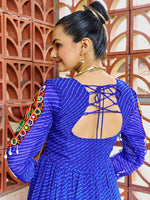 Thumbnail for Prazu Fashion Blue Georgette Bandhani Print Work With Kutchi Patch-Work Navaratri Gown