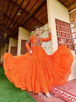 Thumbnail for Prazu Fashion Fanta Georgette Bandhani Print Work With Kutchi Patch-Work Navaratri Gown