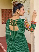 Thumbnail for Prazu Fashion Green Georgette Bandhani Print Work With Kutchi Patch-Work Navaratri Gown