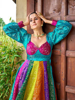 Thumbnail for Prazu Fashion Multi Color Gold-Toned Viscose Weaving Navaratri Gown