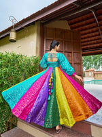 Thumbnail for Prazu Fashion Multi Color Gold-Toned Viscose Weaving Navaratri Gown