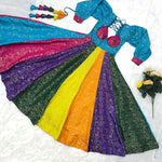 Thumbnail for Prazu Fashion Multi Color Gold-Toned Viscose Weaving Navaratri Gown