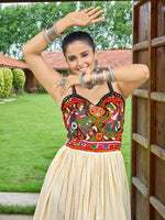 Thumbnail for Prazu Fashion Cream Soft Cotton With Gaamathi-Mirror Work Navaratri Gown