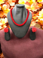 Thumbnail for Inhanns Noor-E-Jalwa – Handmade Crystal Bead Necklace / Necklace With Earrings -Adjustable - Red - Distacart