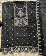 Thumbnail for KC Black Wedding Wear Embroidered Crush Silk Salwar Suit - Dista