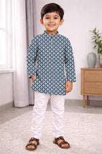 Thumbnail for Neera Trendz Blue Cotton Thread Embroidery Kid's Kurta Pajama - Distacart