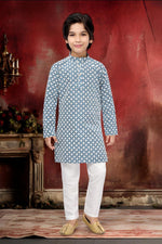 Thumbnail for Neera Trendz Blue Cotton Thread Embroidery Kid's Kurta Pajama - Distacart