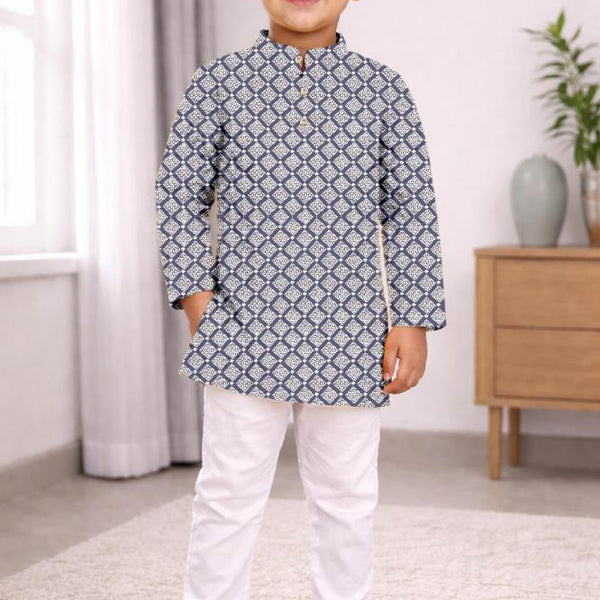 Neera Trendz Grey Cotton Thread Embroidery Kid's Kurta Pajama - Distacart