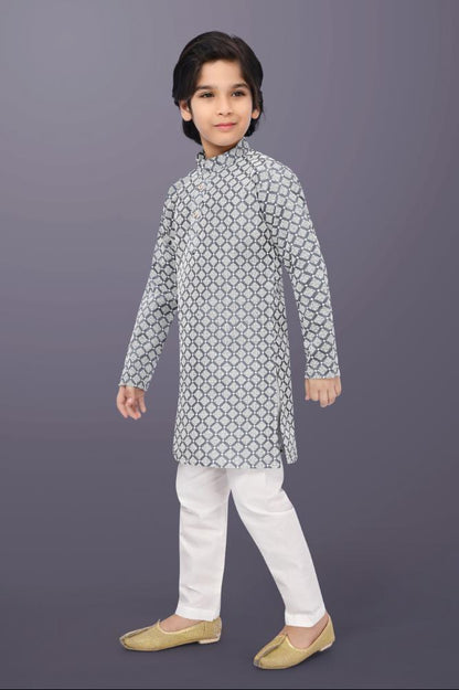 Neera Trendz Grey Cotton Thread Embroidery Kid's Kurta Pajama - Distacart
